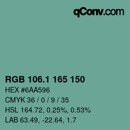 カラーコード: RGB 106.1 165 150 | qconv.com