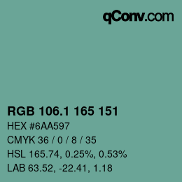 カラーコード: RGB 106.1 165 151 | qconv.com
