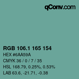 カラーコード: RGB 106.1 165 154 | qconv.com