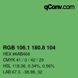 カラーコード: RGB 106.1 180.8 104 | qconv.com