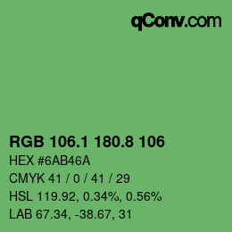 カラーコード: RGB 106.1 180.8 106 | qconv.com