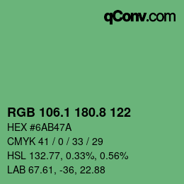 カラーコード: RGB 106.1 180.8 122 | qconv.com