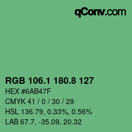 カラーコード: RGB 106.1 180.8 127 | qconv.com