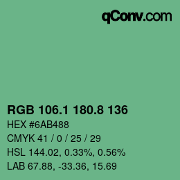 カラーコード: RGB 106.1 180.8 136 | qconv.com