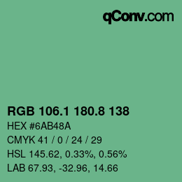 カラーコード: RGB 106.1 180.8 138 | qconv.com