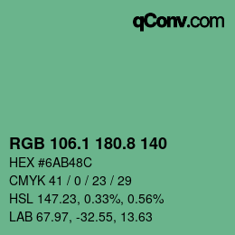 カラーコード: RGB 106.1 180.8 140 | qconv.com