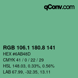 カラーコード: RGB 106.1 180.8 141 | qconv.com