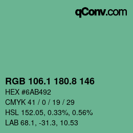 カラーコード: RGB 106.1 180.8 146 | qconv.com