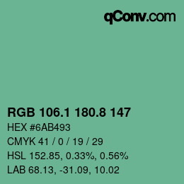 カラーコード: RGB 106.1 180.8 147 | qconv.com