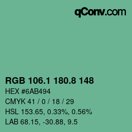 カラーコード: RGB 106.1 180.8 148 | qconv.com
