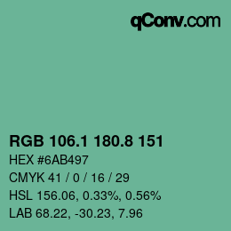カラーコード: RGB 106.1 180.8 151 | qconv.com