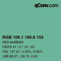 カラーコード: RGB 106.1 180.8 153 | qconv.com