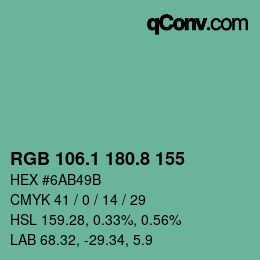 カラーコード: RGB 106.1 180.8 155 | qconv.com