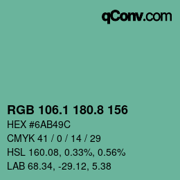 カラーコード: RGB 106.1 180.8 156 | qconv.com