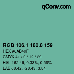 Color code: RGB 106.1 180.8 159 | qconv.com