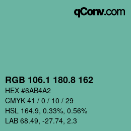 カラーコード: RGB 106.1 180.8 162 | qconv.com