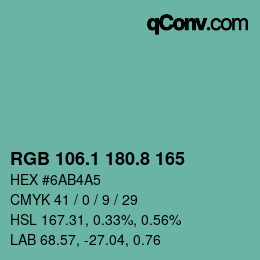 カラーコード: RGB 106.1 180.8 165 | qconv.com