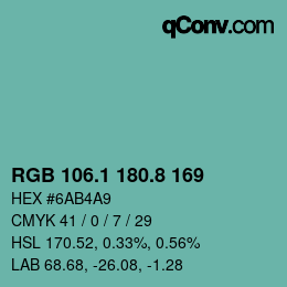 カラーコード: RGB 106.1 180.8 169 | qconv.com