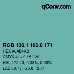 カラーコード: RGB 106.1 180.8 171 | qconv.com
