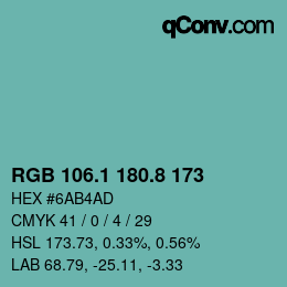 Color code: RGB 106.1 180.8 173 | qconv.com