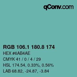 Color code: RGB 106.1 180.8 174 | qconv.com