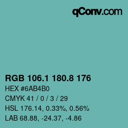 カラーコード: RGB 106.1 180.8 176 | qconv.com
