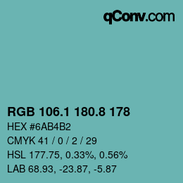 カラーコード: RGB 106.1 180.8 178 | qconv.com