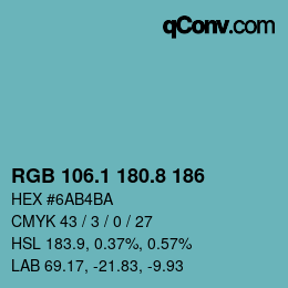 カラーコード: RGB 106.1 180.8 186 | qconv.com