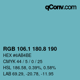 カラーコード: RGB 106.1 180.8 190 | qconv.com