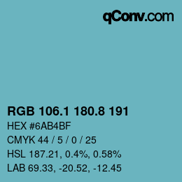 カラーコード: RGB 106.1 180.8 191 | qconv.com