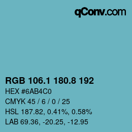 Color code: RGB 106.1 180.8 192 | qconv.com