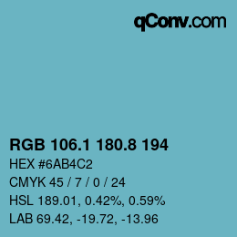 カラーコード: RGB 106.1 180.8 194 | qconv.com