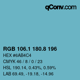Color code: RGB 106.1 180.8 196 | qconv.com