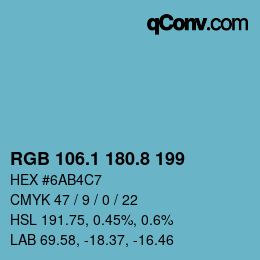 カラーコード: RGB 106.1 180.8 199 | qconv.com