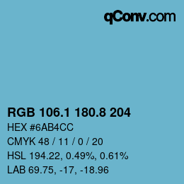 カラーコード: RGB 106.1 180.8 204 | qconv.com