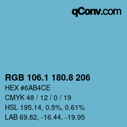 Color code: RGB 106.1 180.8 206 | qconv.com