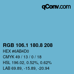 カラーコード: RGB 106.1 180.8 208 | qconv.com