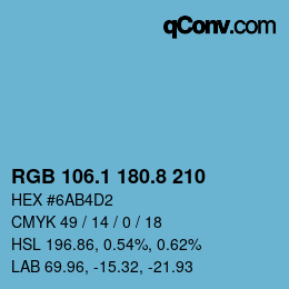 カラーコード: RGB 106.1 180.8 210 | qconv.com