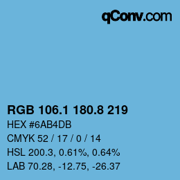 カラーコード: RGB 106.1 180.8 219 | qconv.com