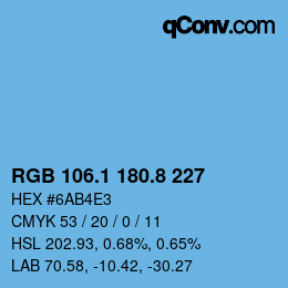 カラーコード: RGB 106.1 180.8 227 | qconv.com