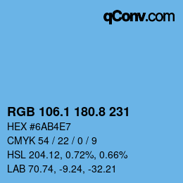 カラーコード: RGB 106.1 180.8 231 | qconv.com