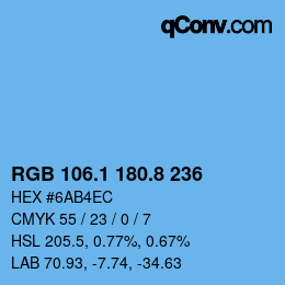 カラーコード: RGB 106.1 180.8 236 | qconv.com