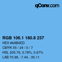 カラーコード: RGB 106.1 180.8 237 | qconv.com