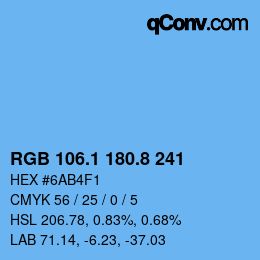 カラーコード: RGB 106.1 180.8 241 | qconv.com