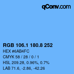 カラーコード: RGB 106.1 180.8 252 | qconv.com