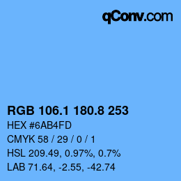 カラーコード: RGB 106.1 180.8 253 | qconv.com