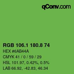 カラーコード: RGB 106.1 180.8 74 | qconv.com