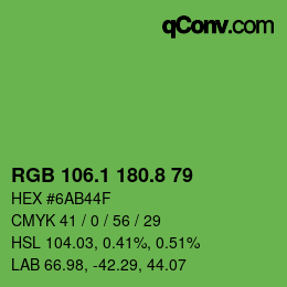 カラーコード: RGB 106.1 180.8 79 | qconv.com