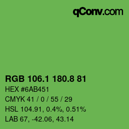 カラーコード: RGB 106.1 180.8 81 | qconv.com