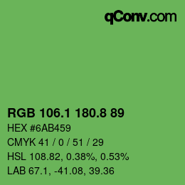 カラーコード: RGB 106.1 180.8 89 | qconv.com